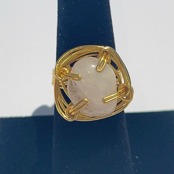 ✨ RUTILATED QUARTZ NATURAL WIREWRAPPED GEMSTONE CHUNKY RING ✨ - Picture 5 of 7